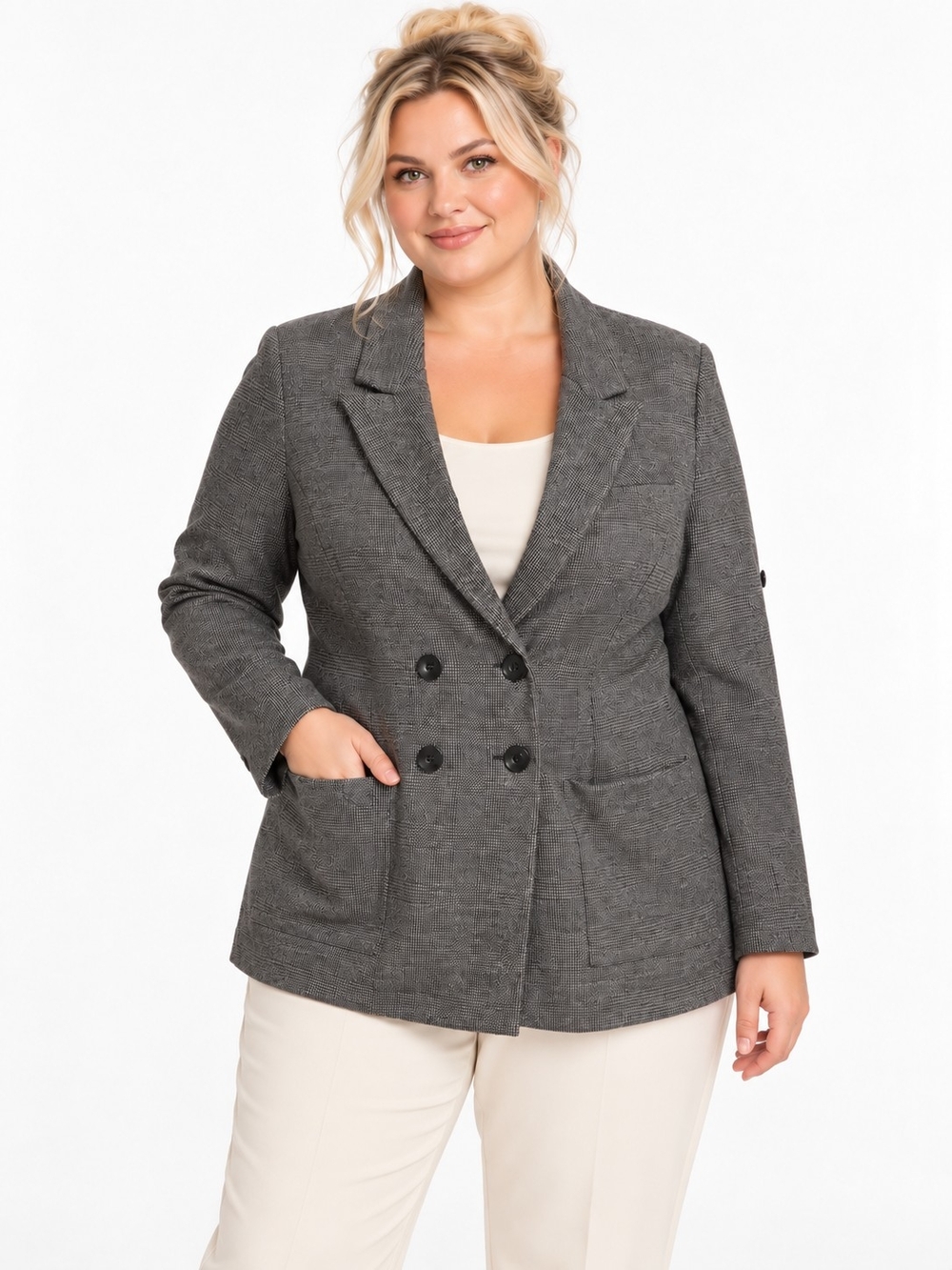 CAbi Gray Double-Breasted Bond Blazer Jacket